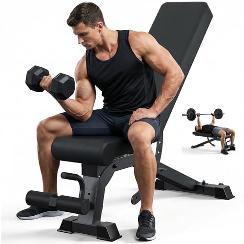 Heavy Duty Adjustable Bench, 1200 LB Weight Bench for Home Workout with 12 Back & 4 Seat Positions, Strength Training Benches for Flat Incline Decline Press