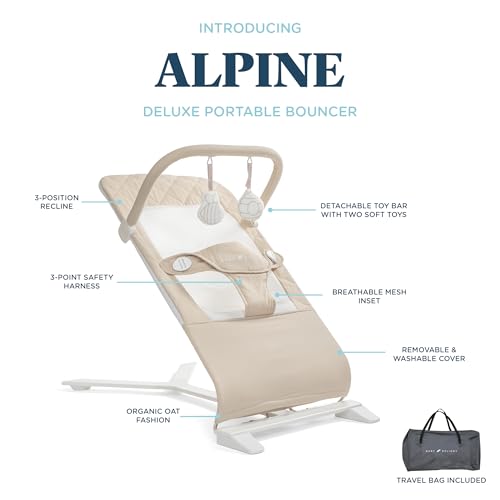 Baby Delight Alpine Deluxe Portable Bouncer, Infant, 0-6 Months, 100% GOTS Certified Cotton Fabrics, Organic Oat - color: Organic Oat