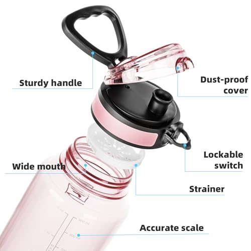Fanhaw 32 Oz Clear Tritan Water Bottle, BPA-Free & Leak-Proof, Wide Mouth with Anti-dust Chug Lid, Reusable Plastic Bottle for Gym, Travel, School & Office, Back to School Essentials (Cherry Blossom) - color: Cherry Blossom, size: 32 Ounces