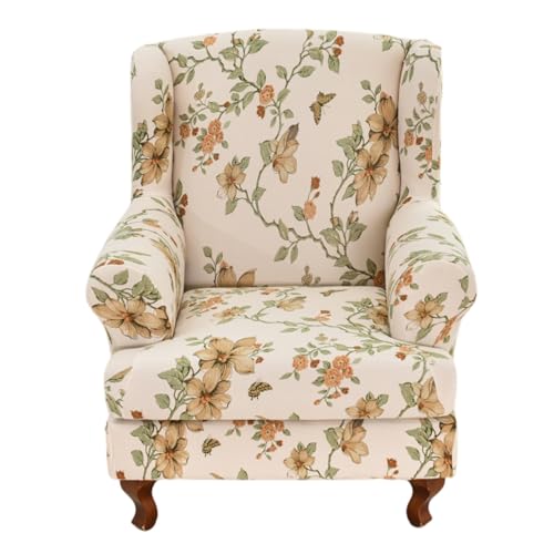 CRFATOP 2 Piece Stretch Wingback Chair Cover Printed Wing Chair Slipcovers Spandex Fabric Wingback Armchair Covers with Elastic Bottom for Living Room Bedroom Wingback Chair,C10 - color: Color C10
