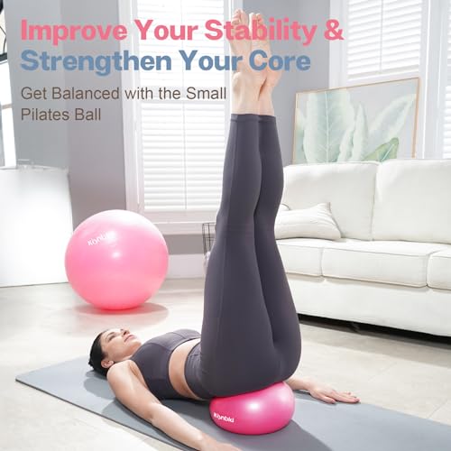 kisnbld Small Exercise Ball, 9 Inch Mini Pilates Ball, Anti Burst and Slip Resistant Mini Yoga Ball for Stability, Fitness, Physical Therapy, Stretching & Core Strength Workout at Home Gym & Office - color: 1Blue&1Pink