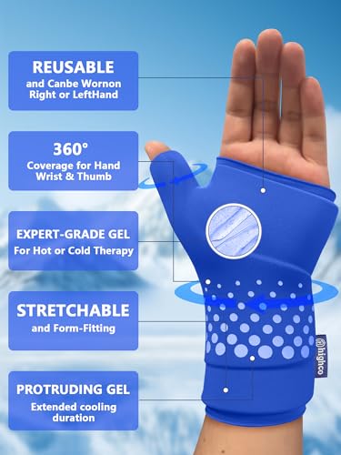 Wrist &Thumb Ice Pack Wrap -Cold&Hot Therapy Thickened Ice Gel- Hand Ice Pack & Ice Glove for Arthritis,Carpal Tunnel Relief, Tendonitis,Injuries & Recovery-Fits Men and Women (Blue, 2 Pack S/M) - color: 2 Pack-blue, size: S/M