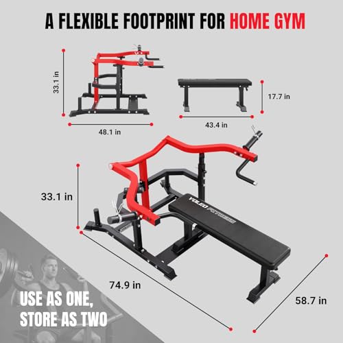 YOLEO 2-Piece Chest Press Machine & Flat Weight Bench, 1100LBS Home Gym Upper Body Machines with Independent Arms & Adjustable Flat Bench
