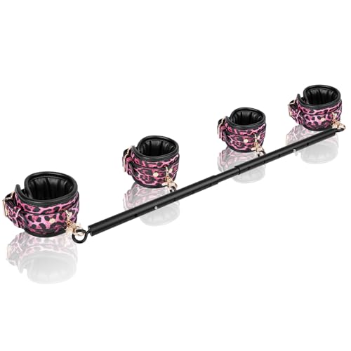 Spreader Bar Heavy Duty Stainless Steel Adjustable Bar with 4 pcs PU Cushioned Straps for Yoga, Pilates, Fitness Training, Home Gym Equipment and more. - color: Pink