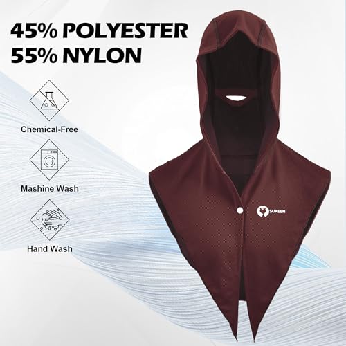 Sukeen Cooling Hoodie Towel, Instant Cooling Towels for Neck and Face, UPF 50 Sun Protection Ponytail Cooling Neck Wraps, Quick Drying Cool Towels for Sports, Gym, Hiking, Camping, Workout, Brown Red