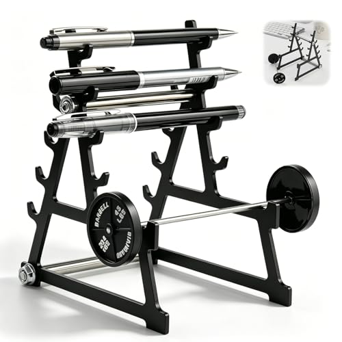 Metal Squat Rack Pen Holder with 8 Slots – Mini Barbell & Weight Blocks, Funny Desk Decor for Men Women, Cool Office Desk Accessories, Unique Pen Holder Gift for Gym Lovers Fitness Enthusiasts (Black) - color: black, size: Metal