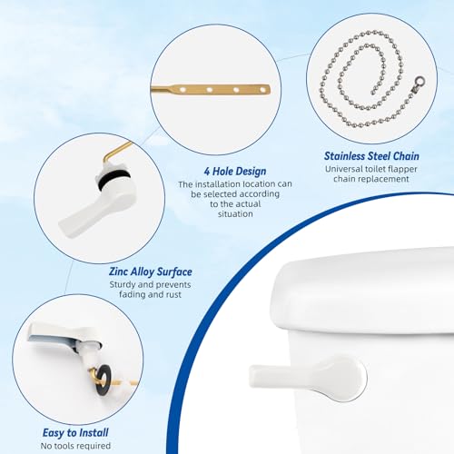Hibbent Universal Front Mount Metal Toilet Handle Replacement Kit, Brass Toilet Tank Flush Lever with Stainless Steel Adjustable Flapper Chains for Most Toilets, White - color: White, style: Front Mount