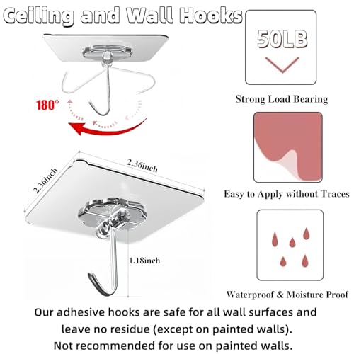 DDMY 100 Pack Heavy Duty Self Adhesive Hooks 50 lbs Transparent Reusable Sticky Wall Hooks for Hanging Waterproof Adhesive Hooks for Kitchen, Towel, Bathroom Shower, Office, and Outdoor No Damage - color: Transparent, size: 100 Pieces