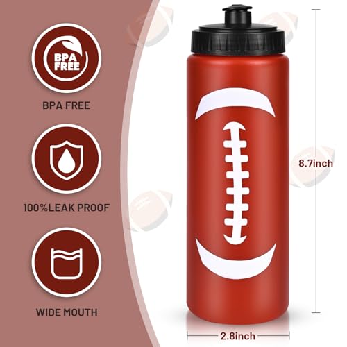 Football Party Favors, 2 Pack Football Water Bottles with 200 PCS Stickers | 20oz Sports Squeeze Bottle & Football Stickers, BPA-Free Reusable Water Bottles Bulk for Boys, Gifts For Team - style: 4# 2 Pack-Football