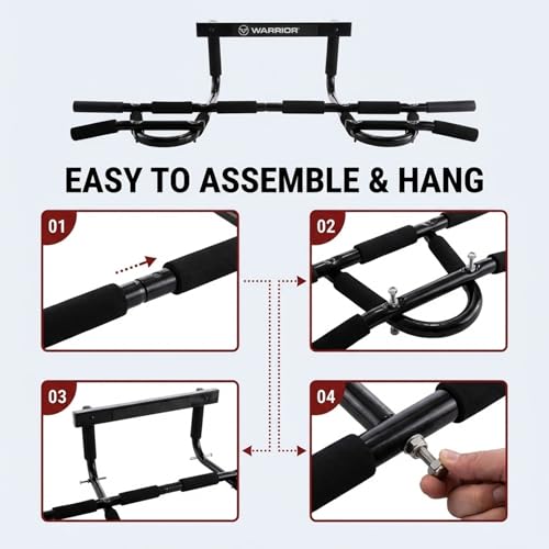 Iron Chin Up Bar Gen. 2 - Door Home Gym - Professional Quality Upper Body Workout Bar - Adjustable for Doors 24” to 32” - Quick, Easy Assembly No Tools - Built to Last - High Density Foam Grips