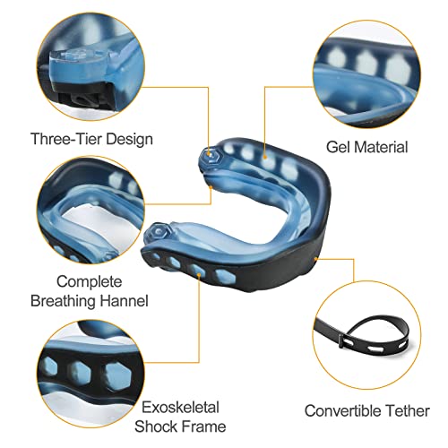 2Pack Football Mouth Guard with Strap, Soft Youth Mouth Guard Professional Sports Mouthguard for Boxing, Hockey, Basketball, MMA, Lacrosse, Rugby and Jujitsu (Blue)