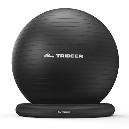 Trideer Yoga Ball Chair with Base for Office Desk, Exercise & Stability Ball Seat, Pilates Ball for Core Training, Pregnancy Ball, Back Pain Relief & Active Sitting - color: Black, size: XL(27-30ines/68-75cm)