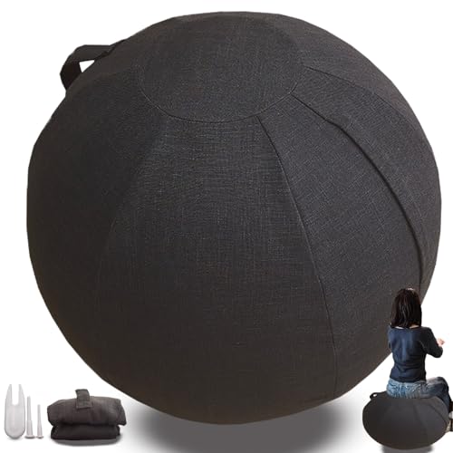 Protective Cover for Fitness Balls | Air Plug Included, Exercise Ball, For Pregnancy Ball Chair Yoga Ball, No Yoga Ball Included Washable Linen Ball Cover - color: Black, size: 75cm