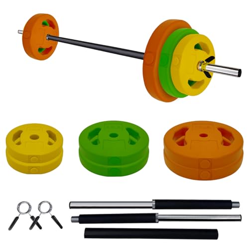 40 LBS Adjustable Barbell for Lifting, Barbell Weight Set with Round PU Coated Plates & 51 Inch Bar, Cardio Pump Set, Adjustable Free Weights for Home Gym Strength Training - color: Multi-color-Round-40LB