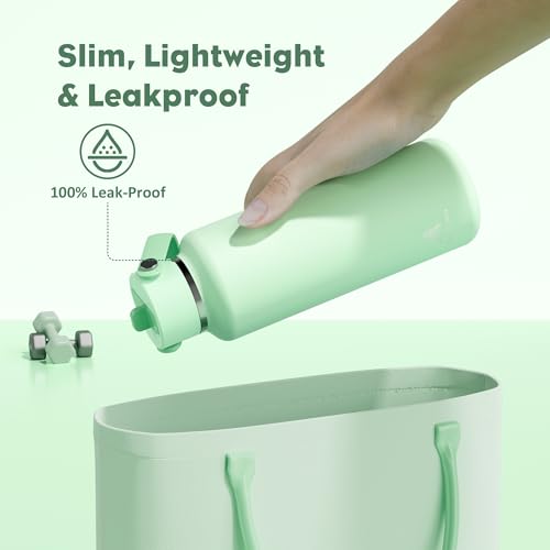 POWCAN 18 oz Insulated Water Bottle: Leakproof, Cup Holder Friendly, Standard Mouth, Top Handle, Stainless Steel Water Bottle for Women, Student, Teacher, Nurse, Commuter, Gift for Girl (Mint Dew) - color: Mint Dew, size: 18 Ounces