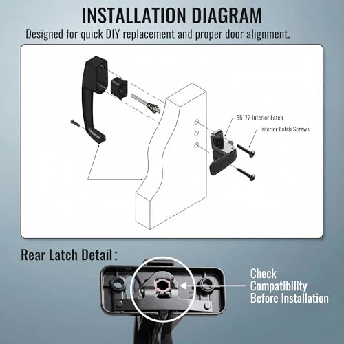 Replacement Screen Door Latch, Heavy Duty Inside Door Handle Compatible with Storm Doors Handle, Interior Latch for Screen and Storm Doors(for Non-Spring Loaded Strike,Black) - color: Black, style: for Non-spring Loaded Strike