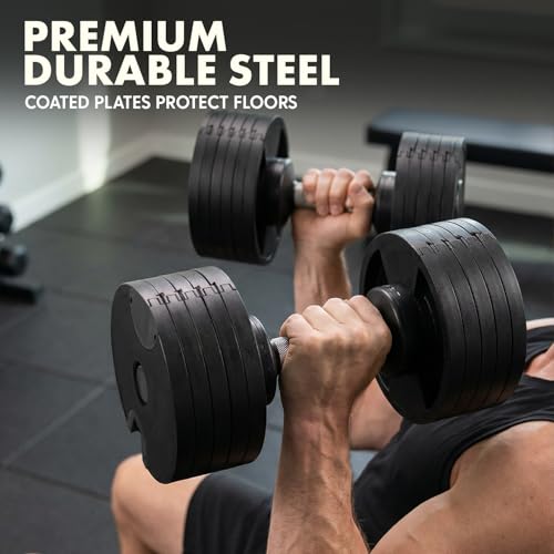 SQUATZ Adjustable Dumbbells with Quick Weight Change, Space-Saving Dumbbell Set with Anti‑Slip Handle, Secure Locking System, Heavy‑Duty Plates & Base for Home Workout and Strength Training - size: 90 LB Total - (45LB Each)