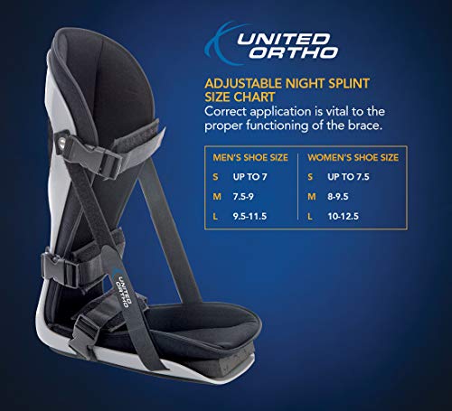 United Ortho Plantar Fasciitis Adjustable Leg Support Brace Fits Right or Left Foot for Soreness Relief, Foot Pain and Stretching, Medium, Black - size: Medium