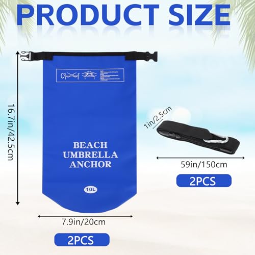 2 Pack 10L Beach Umbrella Weight Sand Bags 500D PVC Heavy Duty Sun Umbrella Sand Anchor Portable Fillable Summer Sunshade Canopy Tent Sandbag Stand Holder for Outdoor High Wind Resistant