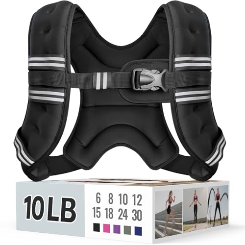 Zeerun Weighted Vest, 6lb/8lb/10lb/12lb/15lb/18lb/20lb/24lb/30lb for Men Women, Reflective Stripe Adjustable Buckle, Comfortable Durable Rucking Vest for Walking Running Strength Training - color: Black, size: 10 Lb