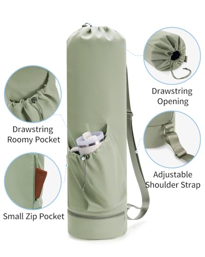 sportsnew Yoga Mat Bag with Water Bottle Pocket & Wet Pocket for Women | Yoga mat carrier fits 1/8"-3/8" yoga mats, quick-access multi-pocket organization, lightweight for gym, Pilates & studio - color: Sage Green, size: Large