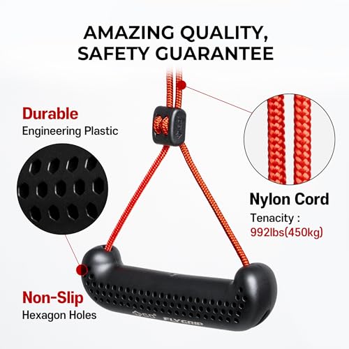 GD Fly Grip Pull Up Handles LAT Pull Down Attachments Nuetral Grip Cable | Nuetral grip Pull up bar, T-bar row Handle, 90 angle rotating, Barbell, Deadlift, Cable attachment, d handle tricep rope - color: Red Grip(Black Strap)