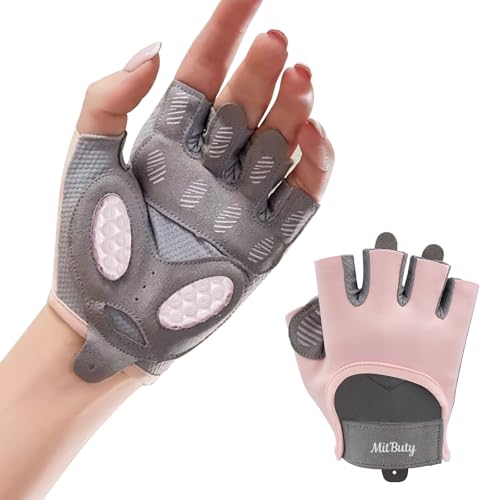 Workout Gloves for Men & Women – Fingerless Gym Gloves for Weight Lifting, Crossfit, Fitness, Exercise & Training with Silicone Grip Dots for Secure Hold & Palm Padding Protection - color: Pink, size: Large: 7.7–8.5"
