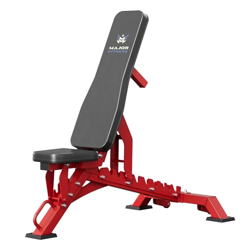 MAJOR FITNESS Weight Bench, Adjustable Workout Bench for Strength Training, Bench Press, and Full-Body Workouts for Home Garage Gym - color: Red (Elite)