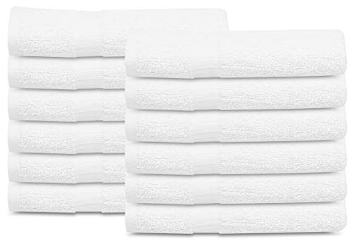 GOLD TEXTILES 12 Pcs New White (20x40 Inches) Cotton Blend Terry Bath Towels Salon/Gym Towels Light Weight Fast Drying - size: 12 Pack Economy Grade