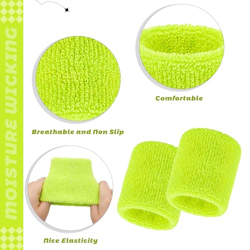 Bememo 24 Pcs Wrist Sweatbands Bulk Sports Wrist Bands for Men Women Breathable Athletic Tennis Wristbands Stretchy Absorbent Cotton Terry for Basketball, Baseball, Gym, Working Out - color: Neon Yellow
