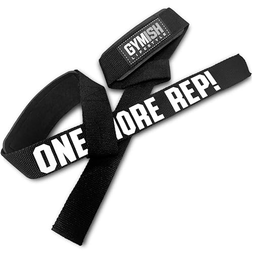 Gymish Lifestyle One More Rep Lifting Straps 24 Inch Non-Slip Soft Pad Wrist Strap for Weightlifting, Deadlifts & Powerlifting, Bodybuilding, Heavy Duty Gym Grips for Strength Training & Crossfit - color: Black