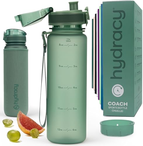 Hydracy Motivational Water Bottle with Time Marker & Fruit Infuser 17 oz | BPA-Free Tritan, Leakproof Flip-Top Lid,No-Sweat Sleeve,Carry Strap,Daily Intake Tracking for Gym,Sports,Outdoors - color: Moonlight Green, size: 17 Ounces