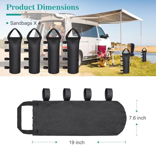 4 Packs Sandbags Weight Bags, 112 LBS Large Sandbags for weight, Cylindrical Heavy Duty Sand Bags for Beach Canopy, Pop Up Tent, RV Awning, Picnic Table, Umbrella Base, Gazebos, Trampoline Stakes - color: Black
