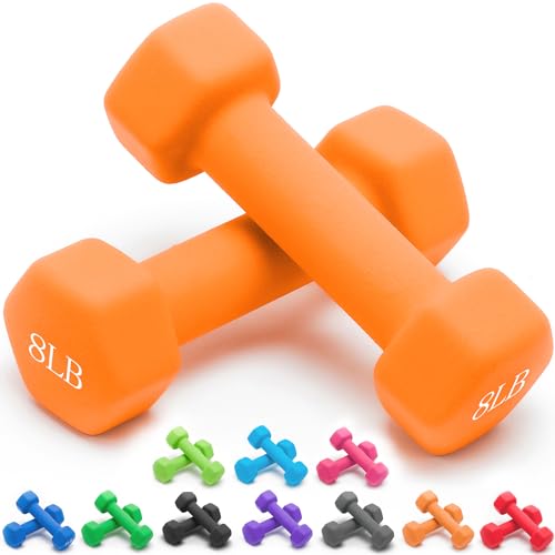 Portzon Weights Dumbbells 10 Colors Options Compatible with Set of 2 Neoprene Dumbbells Set,1-15 LB, Anti-Slip, Anti-roll, Hex Shape - size: 08-Pound, Pair
