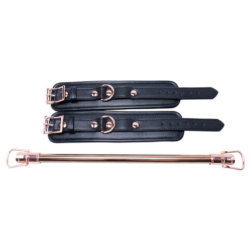 Spreader Bar Stainless Steel Vintage Black Bar with 2pcs Adjustable Straps,Sports Aid Training Fitness Gear Pilates Aid Kit, Home Restore Pilates Indoor Yoga Set - style: Fixed RoseGold+Black PU Kit