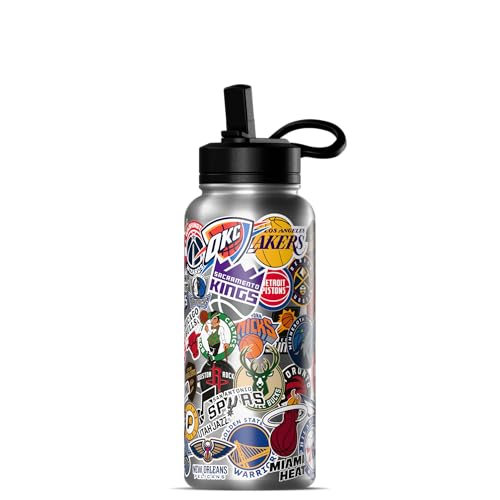 Hydrapeak NBA Officially Licensed All-Team Sticker Print Logo 32oz Insulated Water Bottle with Straw Lid and Handle, Stainless Steel Bottle, Great For NBA Fans of All Ages - color: NBA Current, size: 32 Ounces