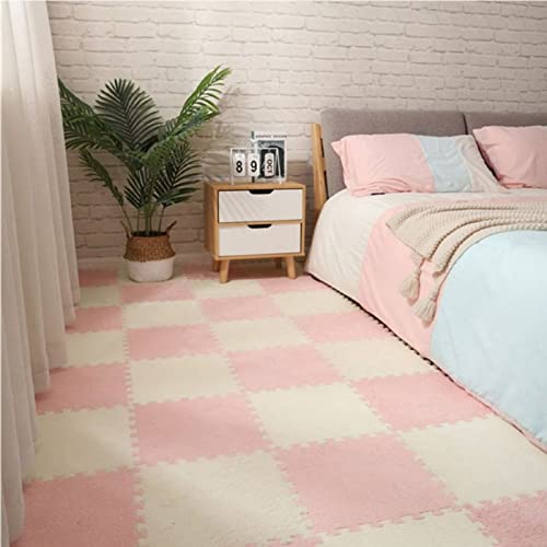 10pcs Plush Puzzle Foam Floor Mat, Soft Fluffy Interlocking Square Foam Tiles Area Rugs Carpet for Parlor Bedroom Decoration(11.8x11.8in, Green&White) - color: Green&white