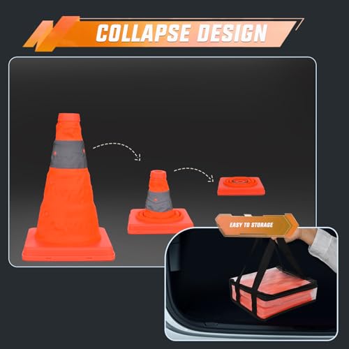 Nilight 12 Inch Collapsible Traffic Safety Cones 4 Pack - Bright Orange Parking Cones with Reflective Collars for Roadside Emergency, Parking, Driving Practice - size: 12 Inch