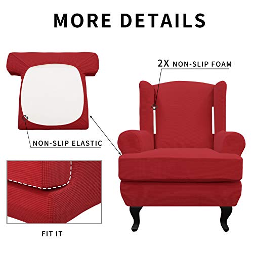 Easy-Going Stretch Wingback Chair Sofa Slipcover 2-Piece Sofa Cover Furniture Protector Couch Soft with Elastic Bottom, Spandex Jacquard Fabric Small Checks, Christmas Red - color: Christmas Red