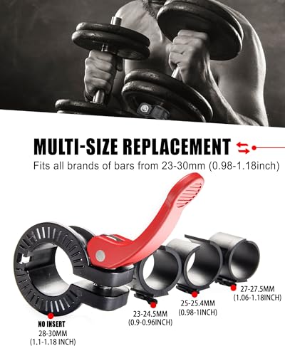 Mini Barbell Clips 1 inch I Multi-Size Adjustable Barbell Collar I 1 inch Barbell ClampsIQuick Release Weight Clips Pair of Locking for Dumbbell Bar - color: Black+red