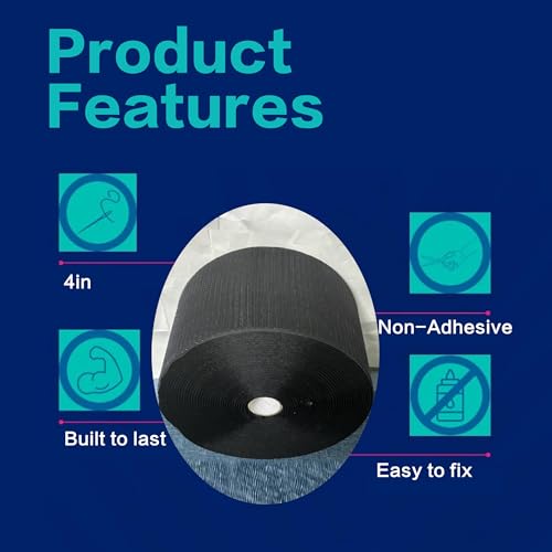 42 ft Gymnastics Mat Hook for Carpet Bonded Foam, 4" Wide Hook Mat Fastener for Tumbling, Fastener Nylon Hook Mats for Cheerlead Gym Floor, Black