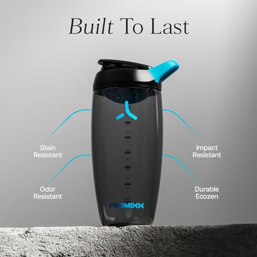 Promixx Pursuit Protein Shaker Bottle – 26oz Silent Snap-Fit Mixer for Lump-Free Shakes – Leak-Proof BPA-Free Ecozen Gym Shaker with Measurement Marks for Fitness and Travel – Black - color: Black, style: 26oz
