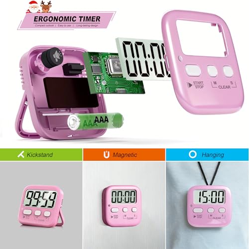 Antonki 2 Pack Digital Timer for Kids, Magnetic Countdown Kitchen Timers for Cooking, Egg, Classroom, Teacher, Exercise, Study, Oven - Battery Included - color: Relaxing Pink