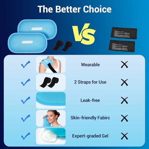 Comfytemp Gel Ice Packs for Injuries Reusable, FSA Eligible HSA, Hot Cold Compress Soft Ice Packs, Pain Relief for Ankles, Knees, Wrist, Shoulders, Back and More, Recovery Items for Men Women, 2Packs - size: 10"x5"
