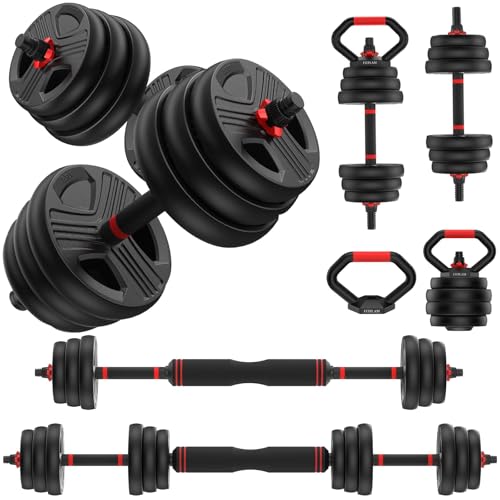 FITPLAM Adjustable dumbbell set,20/35/45/55/70/90lbs Free Weights set with upgraded nut, 5 in 1 Weight Set Used as Kettlebells, Barbell, Push up Stand, Fitness Exercise for Home Gym Suitable Men/Women - style: 70LB Total (35LB Each)