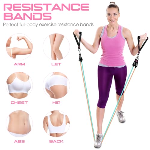 RENRANRING Resistance Bands for Working Out, 150LBS Exercise Bands, Workout Bands, Resistance Bands Set with Handles for Men Women, Legs Ankle Straps - color: ‎Light yellow, Khaki, Blue, Green, Navy blue, size: 51.0 inch