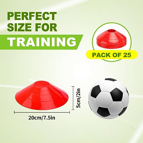 Ashsajkd(Set of 25/50/100 - Agility Soccer Cones with Carry Bag and for ， Football Cones for TrainingFootball, Basketball, Coaching, Agility Cones for Indoor and Outdoor Games - color: E-25 Pack red