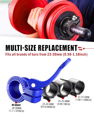 Narrow Barbell Clips 2.5cm Width for Olympic Bars, 0.9-1.18inch Adjustable Weight Clamps, Quick Release Locking Collars for Weightlifting - color: BIUE