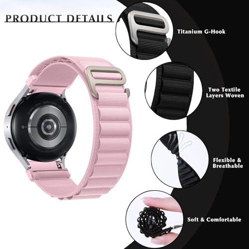 Nylon Band Compatible with Samsung Galaxy Watch 7/FE/6/5 Pro 4 3/Watch 4 6 Classic/Active/Gear S2 S3 Frontier Band, 20mm 22mm Sport Loop Strap for Galaxy Watch 47mm 43mm 45mm 40mm 44mm 42mm 46mm 41mm - color: Sport- Pink, size: 20mm