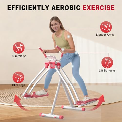 HOTWAVE Air Space Walker, Foldable Elliptical Exercise Machine | Gentle on Joints & Low-Impact. 350lb capacity. Cross trainer stepper. Home gym equipment. - color: Pink